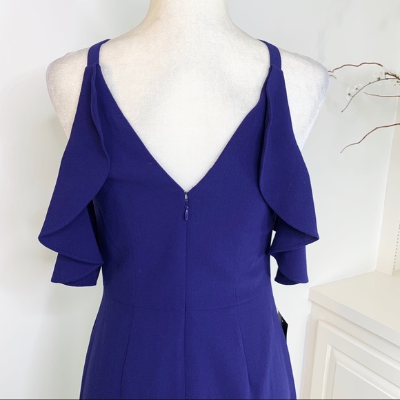 BCBGMaxAzria Elise cold shoulder Ruffle dress Blue - Picture 11 of 12